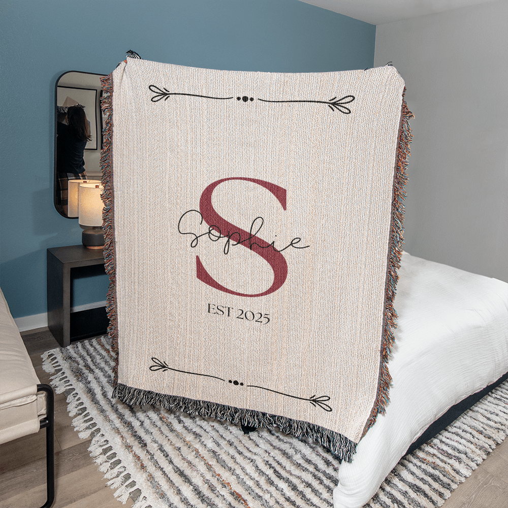 Personalized Monogram Girl Name Blanket - Custom Woven Throw Blanket