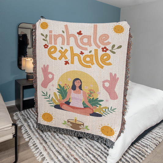 Inhale Exhale Yoga Woven Blanket - Inspirational Woven Blanket