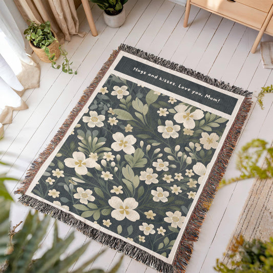 Personalized Floral Woven Blanket - Custom Message Throw Blanket